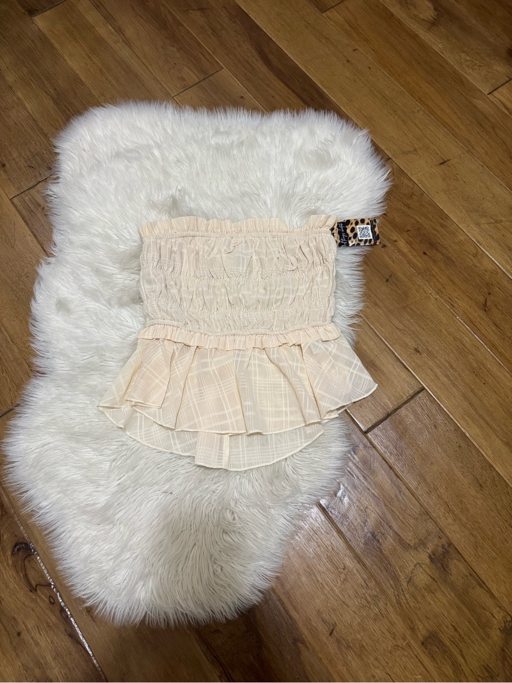 glam Cream Smocked Strapless Ruffle Top